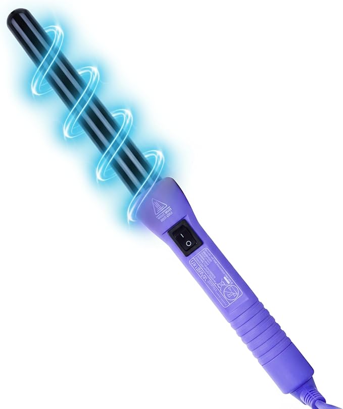 Herstyler Grande Ceramic Tapered Curling Wand - 1 inch Dual Voltage with Negative Ions for Long and Short Hair (Purple)