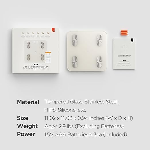 Mooas 11-inch (28cm) Bluetooth Smart Scale (Ivory) Digital Body Composition Analyzer for Weight BMI &amp Muscle Mass High Accuracy Fitness Tracker Syncs 20 Essential Metrics