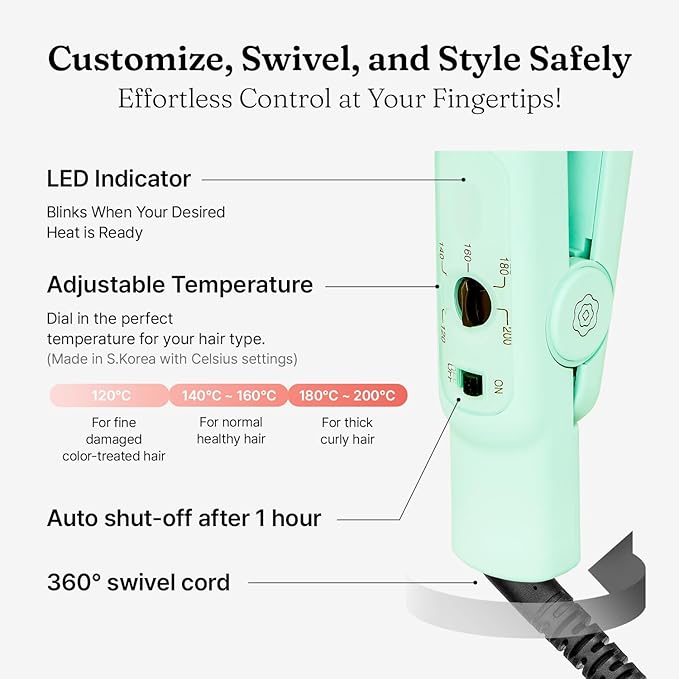 VODANA Professional Hair Irons Bundle Soft Bar Flat Iron 1 inch Mint Heat Balance Velvetshine Hair Essence
