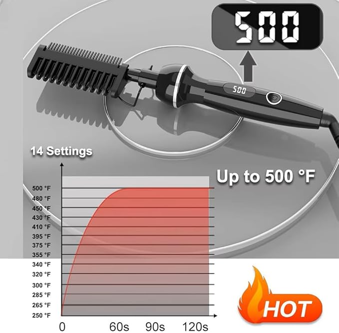 Professional Hot Comb Straightening 500℉ Fast Heating 2-in-1 for Straightening/Curling Multi-Level Temperature with Led Display with Heat-Resistant Shield Suitable Thick/Curly Hair (Rose Gold)