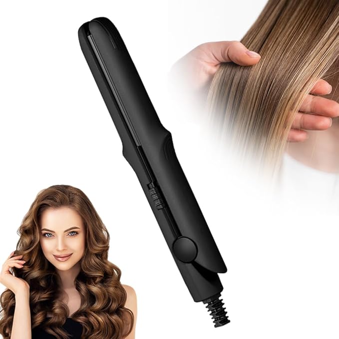Upgrade 2-in-1 Curling Wand and Flat Iron 2026 Upgrade Mini Dual Purpose Curling Iron Portable Hair Straightener Travel Curling Wand for Women Short and Long Hairs All Hair Types (Black)