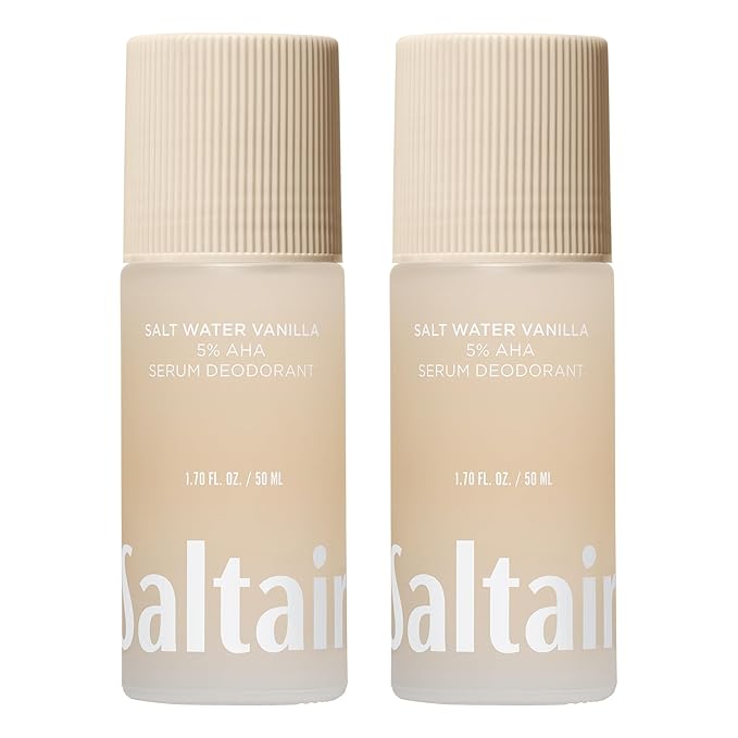 Saltair Serum Deodorant 2 Pack – Salt Water Vanilla Scent – 5% AHA – Aluminum-Free Odor Control for Women &amp Men – Mandelic Acid Deodorant with Lactic Acid – 2x 1.7oz Travel Roll On