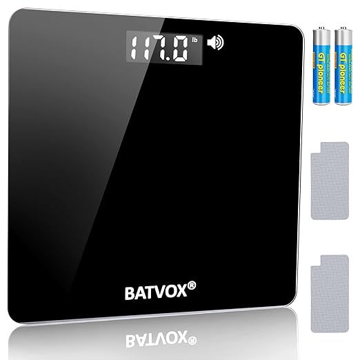 BATVOX Wide Talking Scales for Body Weight Accurate Digital Talking Bathroom Body ScaleLarge LCD Screen400 lbAuto On &amp Off for Elderly Or Visually Impaired Includes Batteries