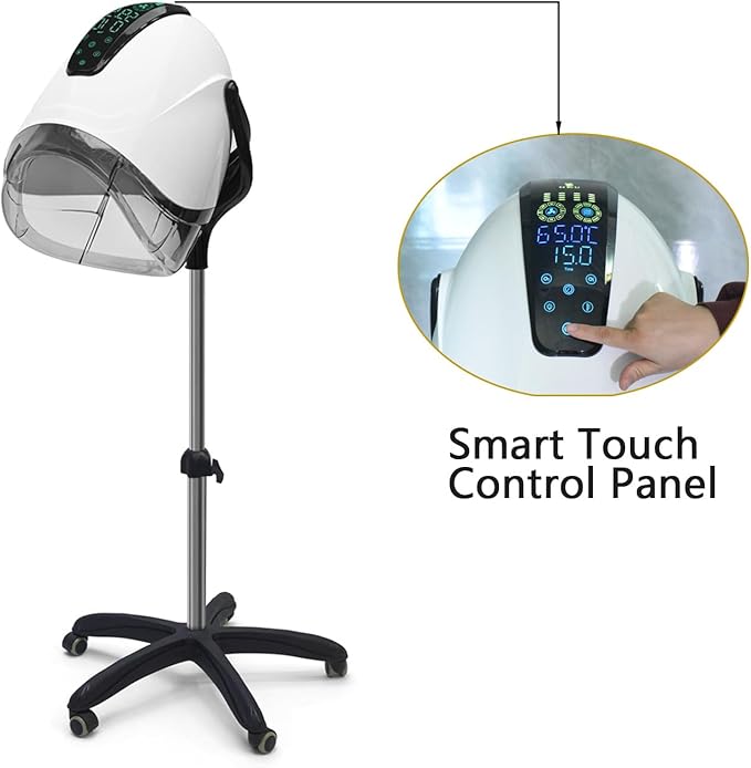 Professional Stand-up Hooded Hair Dryerwith Smart Touch Control Panel 1000W 8-Speed Settings Negative ion and Ozone Functionswith Bonnet Portable Blow Dryer for Salons and Home use.