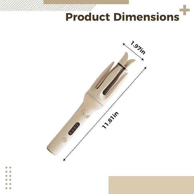 30 Cm Automatic Curling Wand 11.8 in Hair Curler with Rotating Function 4 Heat Options Safe Design Beige Ceramic for All Hair Types