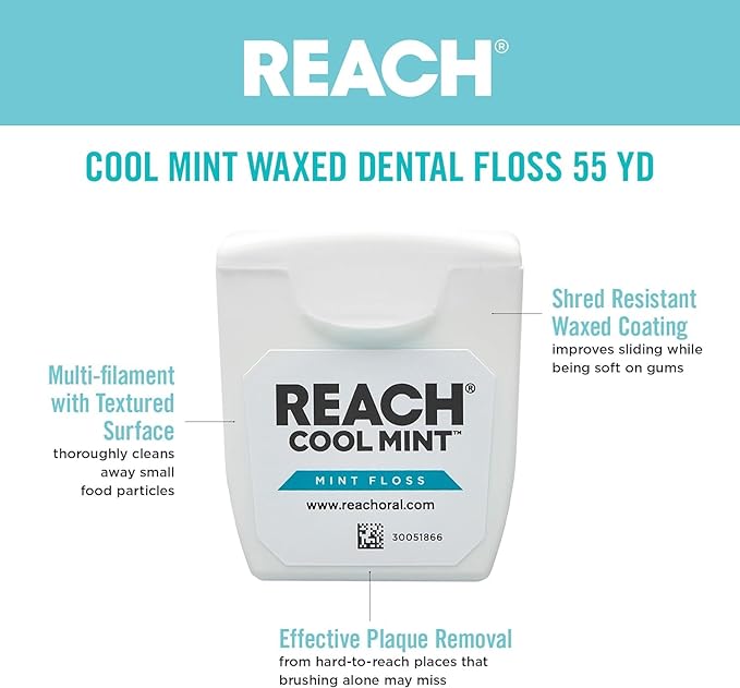 Reach Dental Floss Cool Mint 55 yds (Pack of 8)