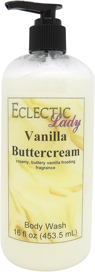 Eclectic Lady Liquid Pearl Body Wash - Vanilla Buttercream Scent 3-in-1 Use For Bubble Bath Hand Soap &amp Body Wash Phthalate-Free Vanilla Buttercream Fragrance Handcrafted in USA (16 oz)