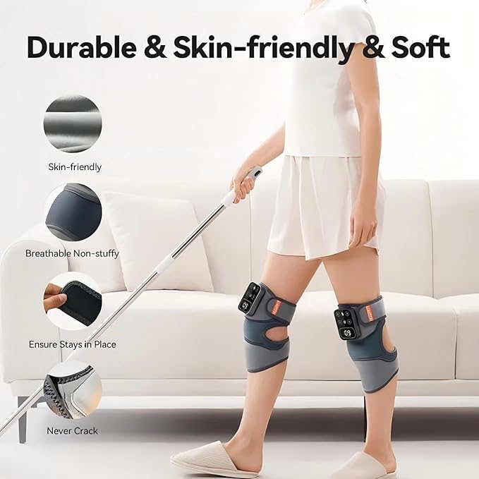 Cordless Knee Massager with Heat Vibration for Pain Relief MAXwarm 4.0[2026 Upgraded] - Electric Heated Knee Brace with 5 Heat Levels and 3 Massage Mode Gifts for Men Women (Grey Pair)