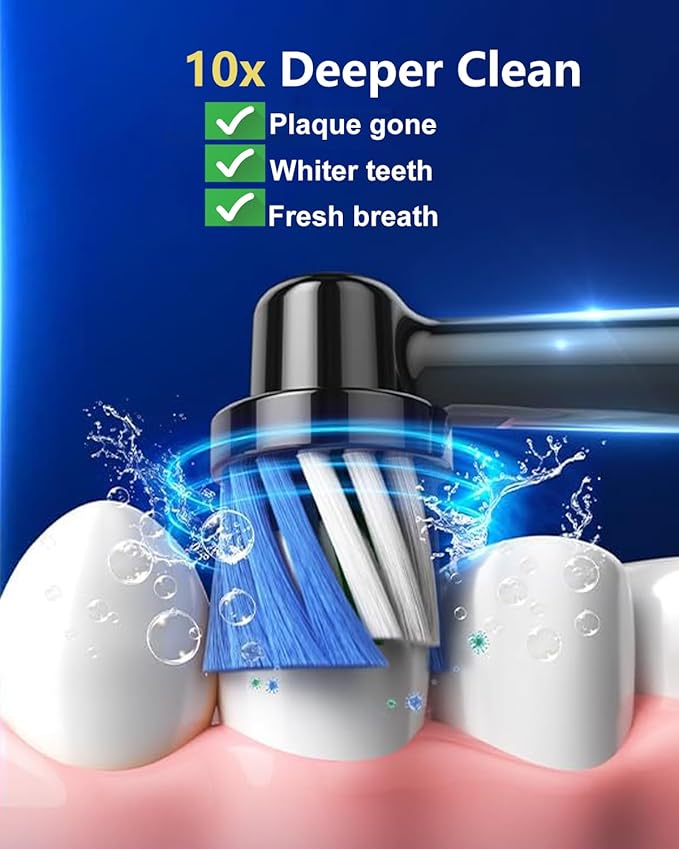 Rotating Electric Toothbrush for Adults with 8 Brush Heads Travel Case 5 Modes Rechargeable Power Toothbrush with Smart TimerUSB-C Charge 50-Day Battery Life 3 Intensity R05(Black)