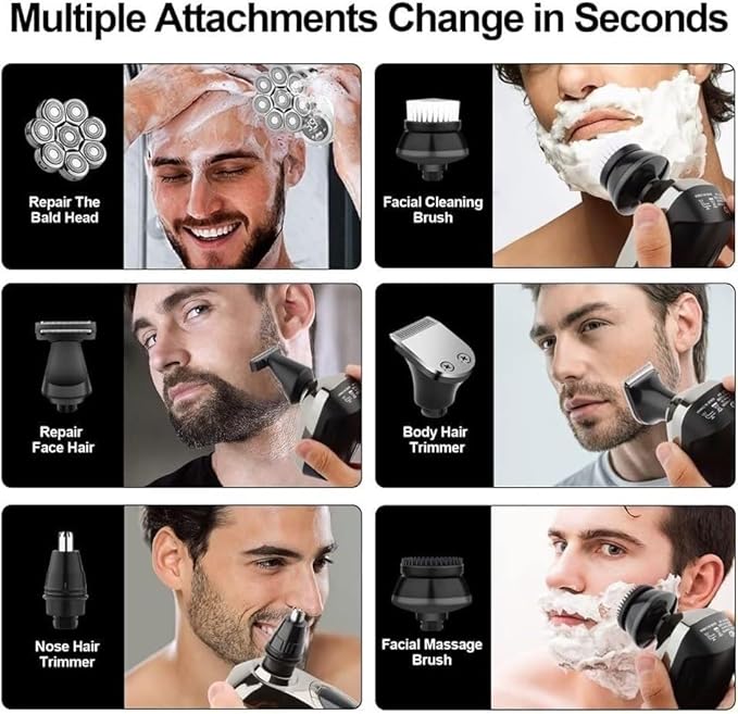 Electric Shavers for Bald Men 6 in 1 Mens Bald Head Electric Shaver Wet/Dry LED Display Faster-Charging Cordless Mens Grooming Kit