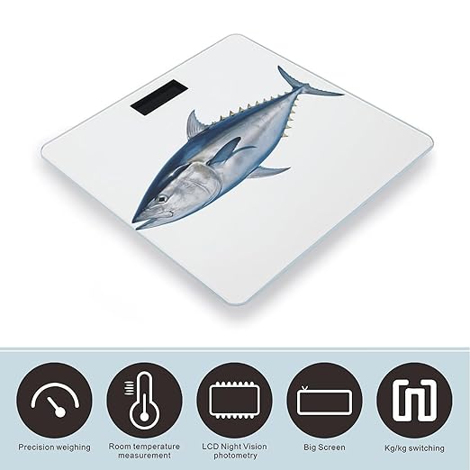 Tuna Thunnus Scale with LCD Easy-to-Read Anti-Slip Weight Digital Bathroom Scale Precision Weighing Scales Sturdy Tempered Glass Body Weight Scales for Daily Use