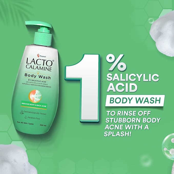 Lacto Calamine Salicylic Acid Body Wash (1%) | Exfoliating Body Wash with Cica Aloe Vera &amp Turmeric | For Rough &amp Uneven Skin Texture | Paraben Free | 250 ml | For Men &amp Women