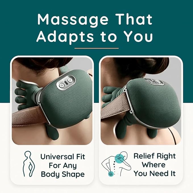 4D Deep Kneading Neck and Shoulder Massager with Heat Portable Electric Massage Pillow for Pain Relief - Hands-Free Rechargeable for Home Office Travel Use