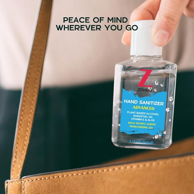 Zoviro Hand Sanitizer Gel 2 Fl Oz Flip-Cap Bottle Moisturizing with Essential Oils and Aloe Refreshing Scent Rinse-Free Formula Mini Hand Sanitizer Travel Size (Pack of 50)