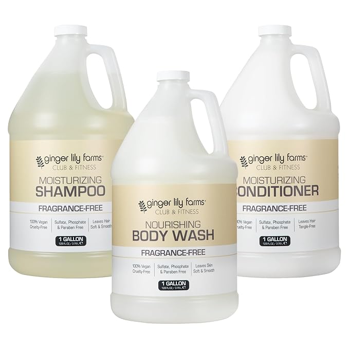 Ginger Lily Farms Club &amp Fitness Body Wash + Shampoo + Conditioner Bundle Fragrance Free
