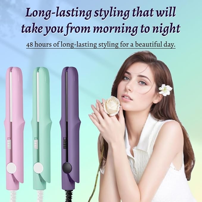 Mini Hair Curling Irons Hair Crimper 2 in 1 Flat Iron Hair Straightener &amp Curler for Lasting CurlsPortable Travel Curling Wand for WomenHair Straightener for All Hair Types