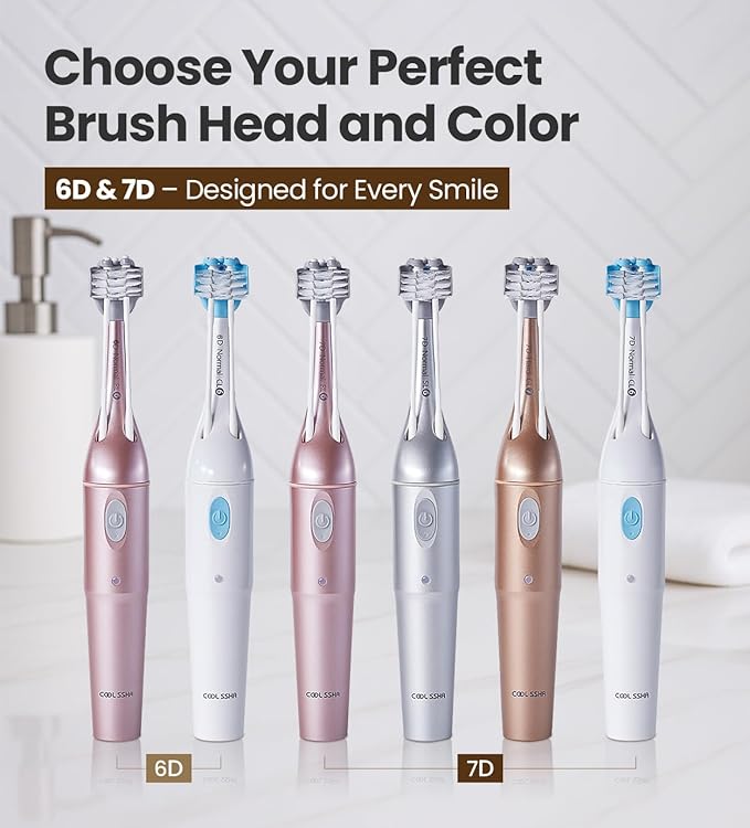 Korean Dual-Action Toothbrush Set - Premium Soft Bristle 3 Head Gold Handle for Deep Cleaning Teeth &amp Gums