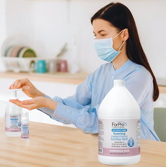 ForPro Alcohol-Free Foaming Instant Hand Sanitizer Moisturizing Dye-Free Formula Whispering Rose Scent 1 Gallon (128 fl oz) Refill