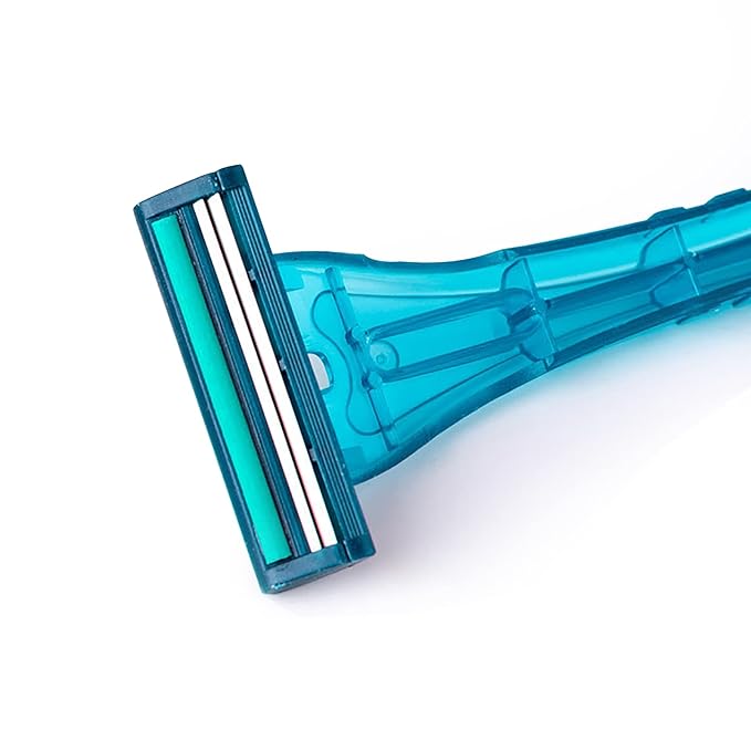 100 Pack Disposable Razors Individually Wrapped Razors Bulk Twin Stainless Steel Blade Razors for Hotel Travel Airbnb Homeless (Blue)