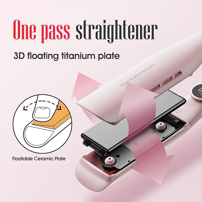 Professional Hair Straightener LENA H2S Wide Flat Iron with Wider Titanium Plates 12 Adjustable Temps LED Display Fast Heating Dual Voltage &amp 30 Minutes Auto Power-Off