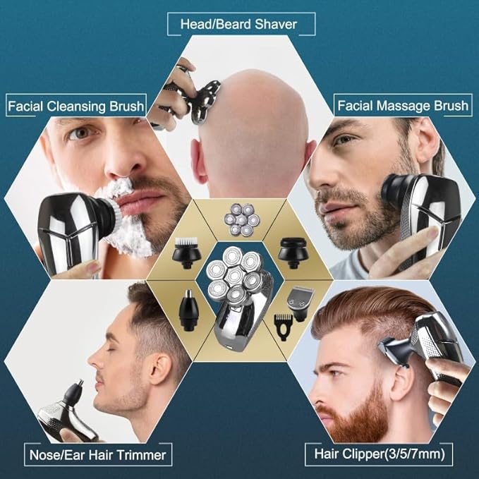 Head Shavers for Bald Men 5 in 1 Head Shavers for Men 7D Cordless Bald Head Shaver Wet&ampDry Waterproof Electric Razor for Men with LED Display Grooming Kit