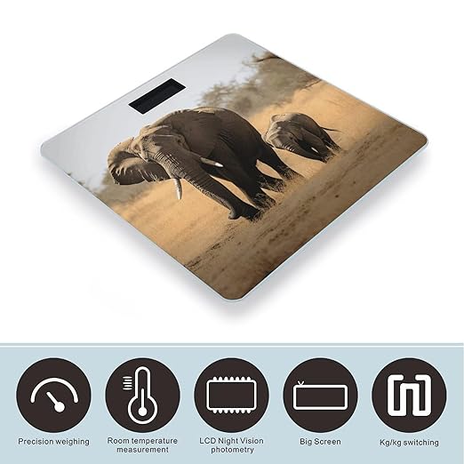Walking Elephants Mother Scale for Body Weight Anti-Slip Tempered Glass Digital Bathroom Scales Clear LCD Display Weighing Scale Safe Rounded Corners Smart Scales