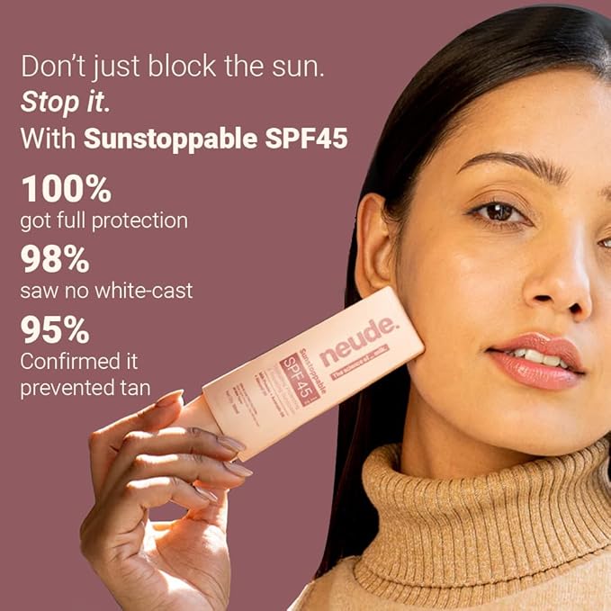 Neude Sunstoppable Sunscreen With Spf 45 Pa+++ &amp No White Cast For Men &amp Women Daily Use Broad-Spectrum Protecting &amp Repairing Sunscreen Moisturizer Blue Light Protection Paraben-Free