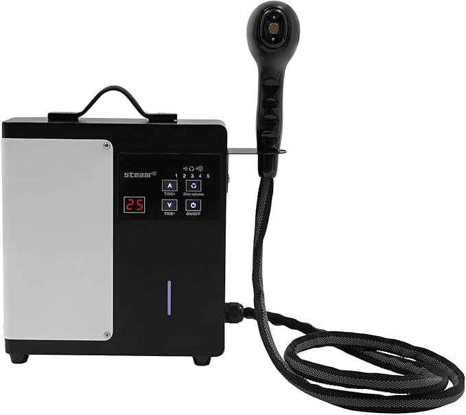 Professional Nano Hair Steamer with Adjustable Timer &amp Mist Control - 500ml Hot Mist Steamer for Deep Hair Treatment at Home/Salon (Black/White)