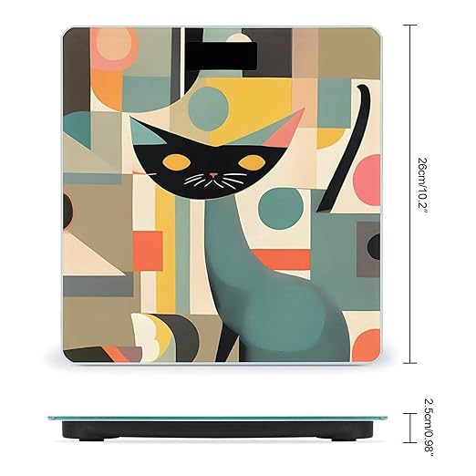 Digital Bathroom Scale for Body Weight Scale with Bright LCD Display High Accuracy Step-On Technology Auto On/Off Mid-Century Modern Art Cat Digital Scales 400 Lbs /180kg