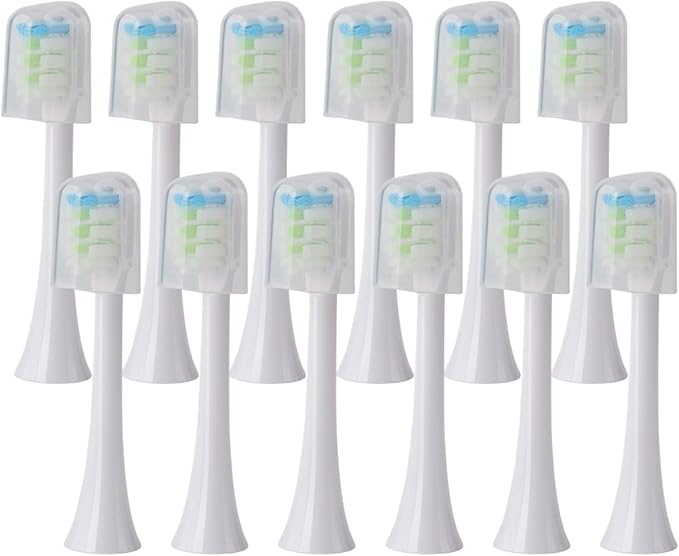12pcs Replacement Brush HeadsCompatible for SOOCAS X3U/X3Pro/X5/V1/D2/D3 Bristle Toothbrush Sealed Packed(White)