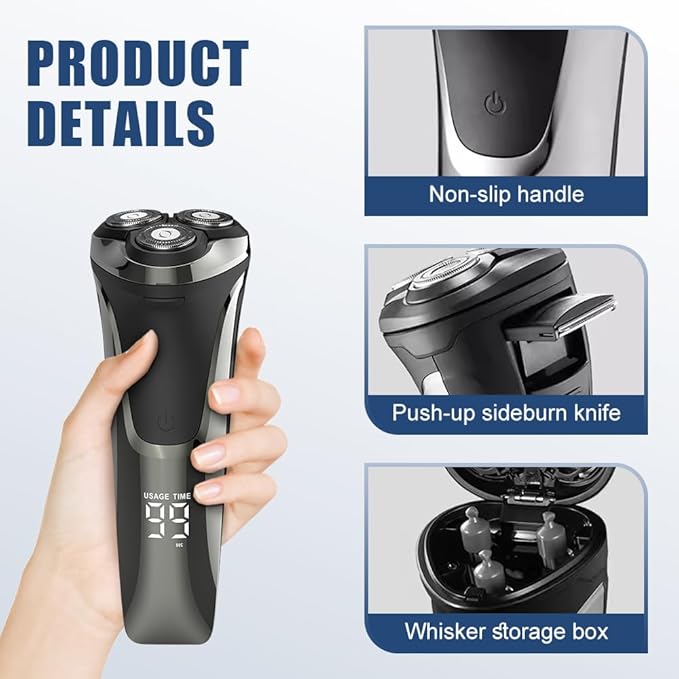 Snapbuy Electric Razor for Men 2025 New Electric Razor 4D Rotary Ipx7 Waterproof Electrics Razors Wet &amp Dry Rechargeable Electrics Shaver LCD Display (1)