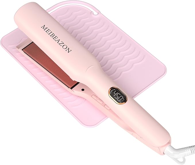 Flat Iron Hair Straightener – 1.7”Wide Ceramic Plate with Negative Ionic Technology Digital Temp Control &amp Dual Voltage for Curly/Thick/Coily Hair