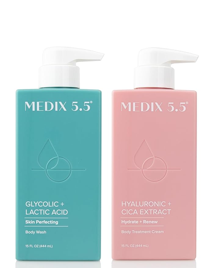Medix 5.5 Hyaluronic Acid Hydrating Body Treatment Cream + Glycolic Acid Exfoliating Body Wash Set