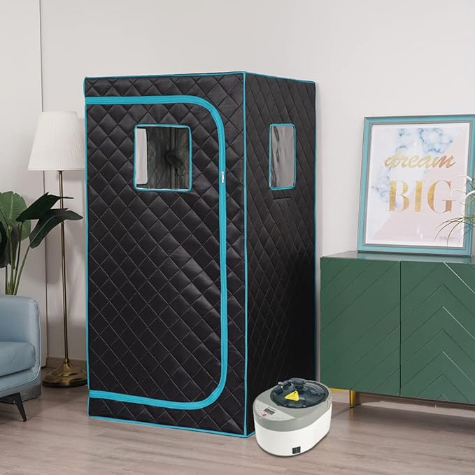 Smartmak Portable Home Steam Sauna Full Size Personal Sauna Spa Box Single Saunas Box with Steamer 4L 1500W Large Steam Generator 99 Min Timer Remote Control Upgraded Foldable Chair Mat Green