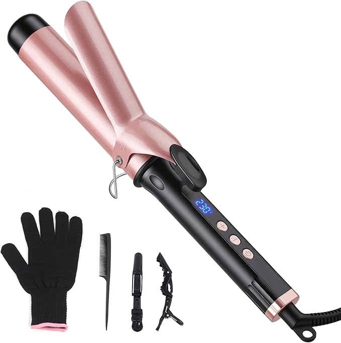 Curling Iron 1 1/2 Inch Large Barrel Professional 1.5 Inch Curling Wand for Long Hair Ceramic Hair Curler with LCD Display Dual Voltage Travel Styler 30s Heat Up &amp Auto Shut Off