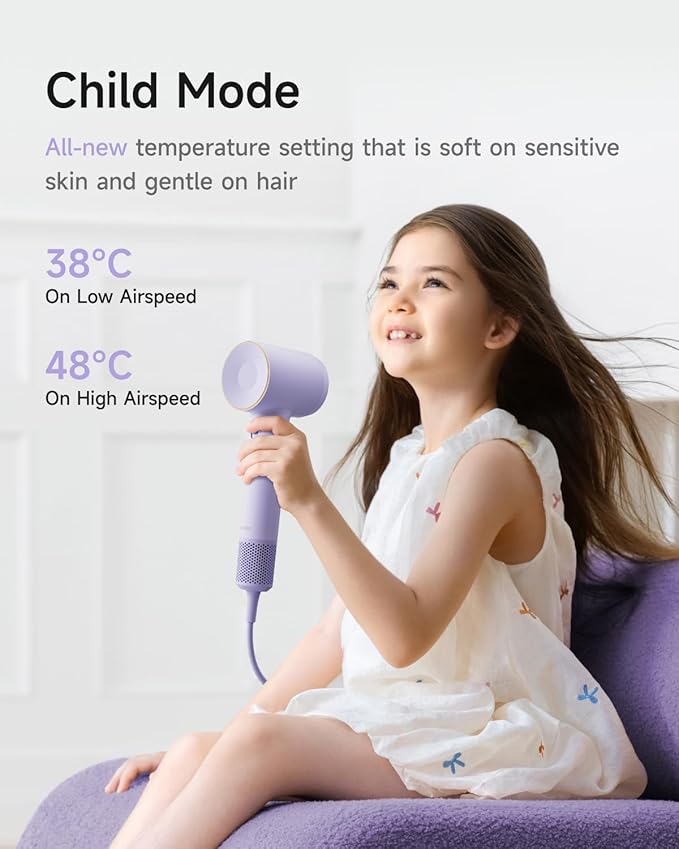 Laifen Hair Dryer SE 2 200 Million Negative Ionic Blow Dryer with Child Mode and 108000 RPM Brushless Motor 1400W Powerful Fast Drying High-Speed Low Noise Hairdryer with Magnetic Attachments