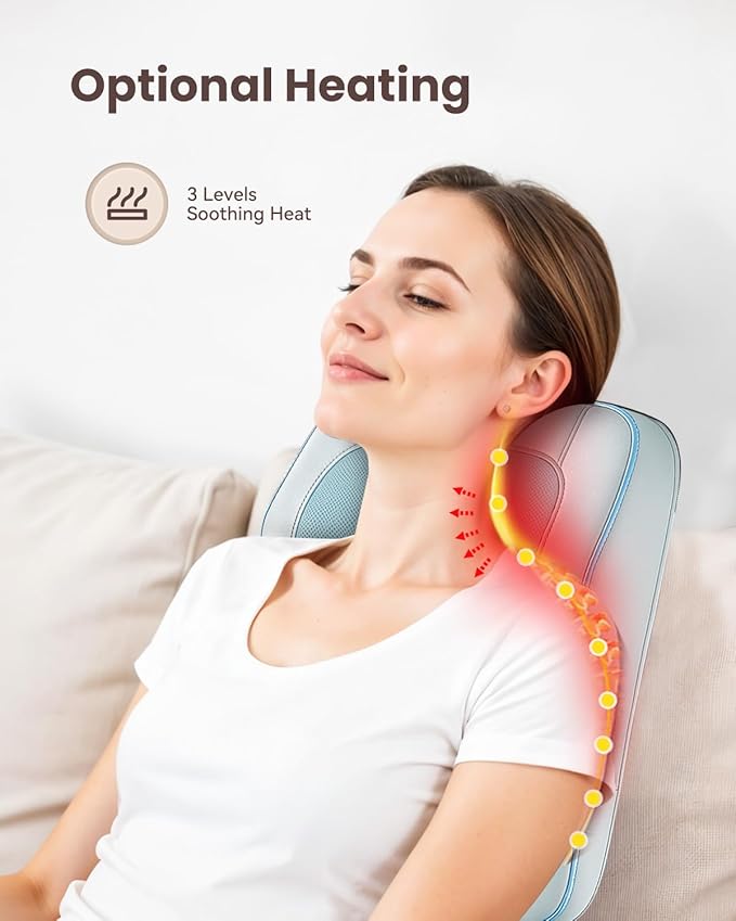 COMFIER Shiatsu Back Massager with Heat &amp Vibration 3D Deep Kneading Back Massage for Pain Relief Home Office UseBlue