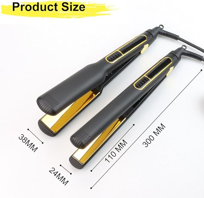 Professional Hair Straightener with Gold Titanium Plates 5 Temperature Settings LCD Display Black (1inch)