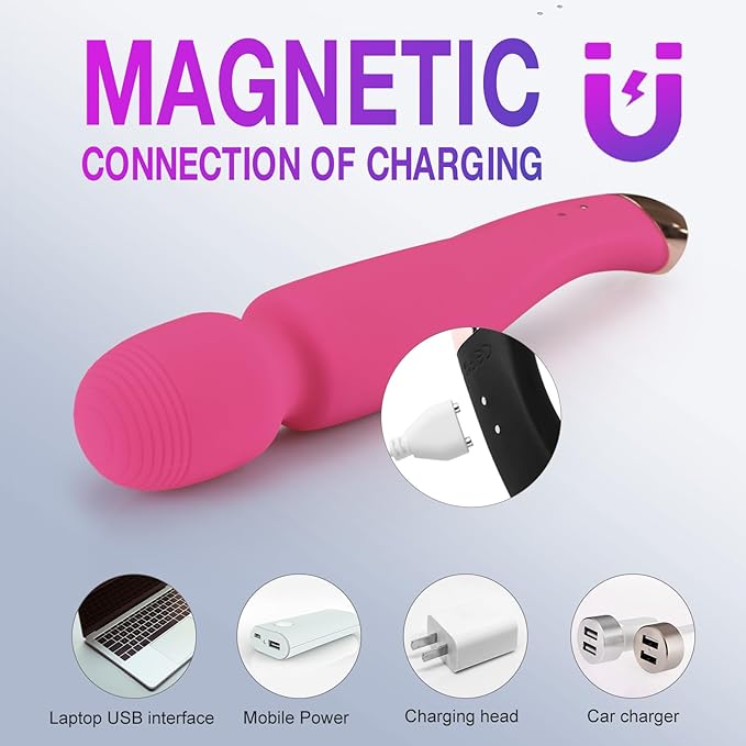 Cordless Massager with LCD Display Personal Massager for Pain Relief Powerful 12 Vibrating Massage Wand Pink