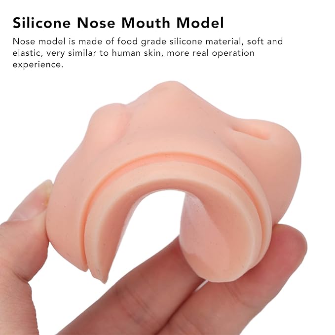 3pcs Silicone Nose Mouth Model Professional Soft Flexible Piercing Model for Beauty Salon Reusable Simulation Silicone Face Model for Acupuncture Teaching Durable Silicone Prosthetic Nose