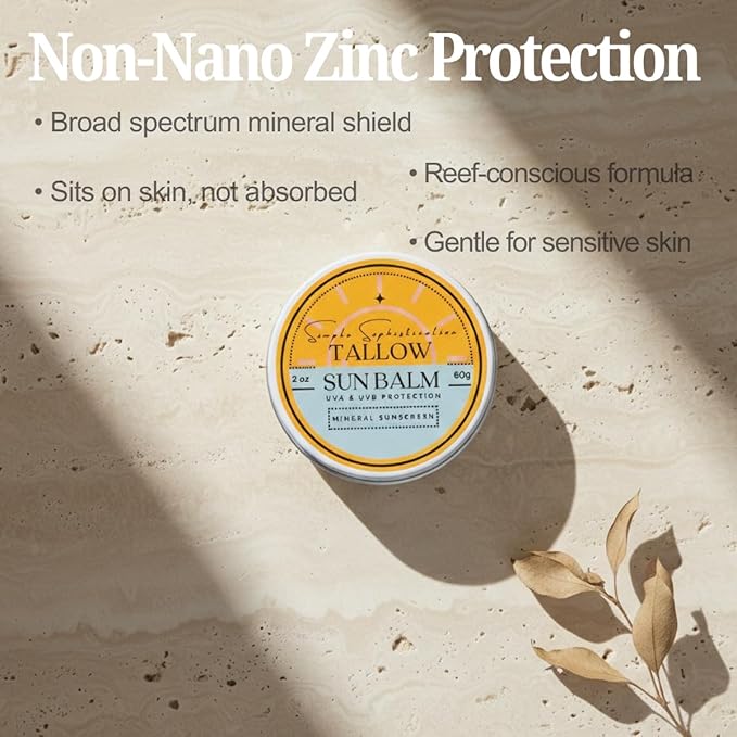 Tallow Sun Balm tinted - with grassfed tallow castor oil zinc oxide | Mineral Sunscreen | Natural Clean Organic | Reef Safe Ocean Friendly | Spf 30 - suitable for sensitive skin (2 oz) (Fair)