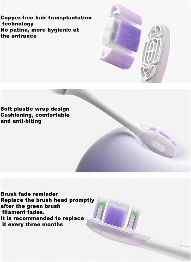 4PCS Replacement Brush Heads ForCompatible for Xiaomi Oscillation Electric Toothbrush Pro Mijia MES610 MES609 Head Soft Bristle(Purple)