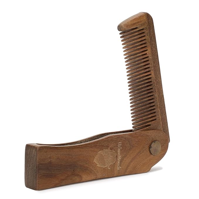 Pure Green Sandalwood(Chandan) Folding Wooden Comb - Men'S Hair Beard &amp Mustache Comb - Pocket Sized Sandal Wood Comb For Everyday Grooming For Healthy &amp Stylish Beard