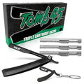 Tomb45 Triple Cartridge Razor Holder | Disposable Razor Safety Handle For Barbers | 100% Metal Grip &amp 3 Adjustable Blade Exposure Options For Shaving | Men's Straight Edge Razors Manual Shaver