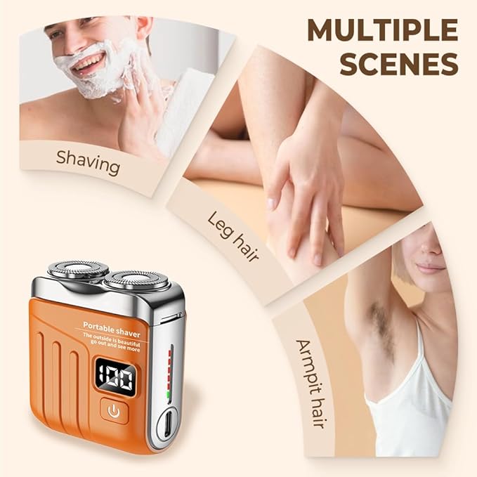 Portable Rotary Dual Ring Electric Shaver 2025 Upgrade Pocket Shaver USB Mini Shavers for Men Rechargeable Mini Dual-Head Electric Razor for Home Car Travel (A_ Orange)