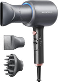 Wavytalk Blow Dryer Blown Away Ionic Hair Dryer for Curly Hair with Diffuser 1875W Fast Drying Blow Dryer with Ceramic Technology 3 Attachments for All Hair Types Light and Quiet Grey