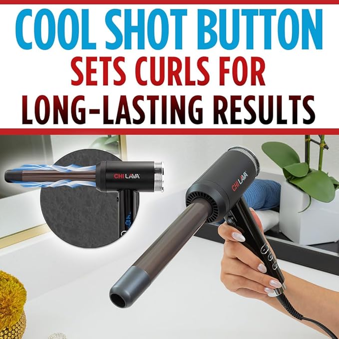 CHI Lava Curl Shot Hair Curling Wand For Voluminous Shiny &amp Long-Lasting Curls Lower Temperature Ergonomic Comfortable Design For Easy Use