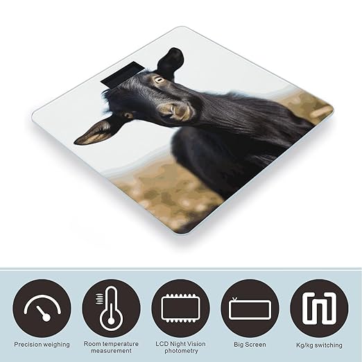 Cute Black Goat Animal Bathroom Scale Automatic Power On/Off Body Scales LCD Backlight Display Square Digital Scale Rounded Corners Bathroom Scales for Home Bedrooms