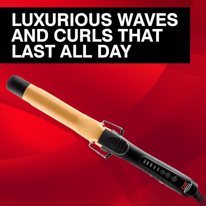 CHI Tourmaline Ceramic Curling Iron Professional Hair Curler for Smooth Frizz-Free Curls Adjustable Temperature Auto Shut-Off &amp 6.5 ft Swivel Cord 1.5 Barrel