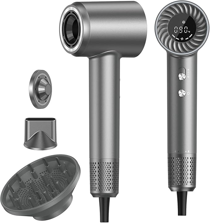 Ionic Hair Dryer with Magnetic Nozzle &amp Diffuser Set 180000 RPM High-Speed Drying 1600W Quiet Motor &amp Thermo-Control Professional Blow Dryer Gift Set for Salon Results